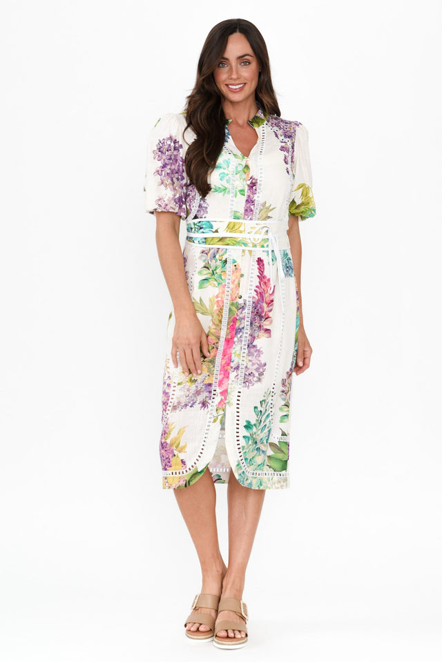 Carlyle Wisteria Alba Linen Blend Dress,Brunette model,alt text|model:Elouise image 4