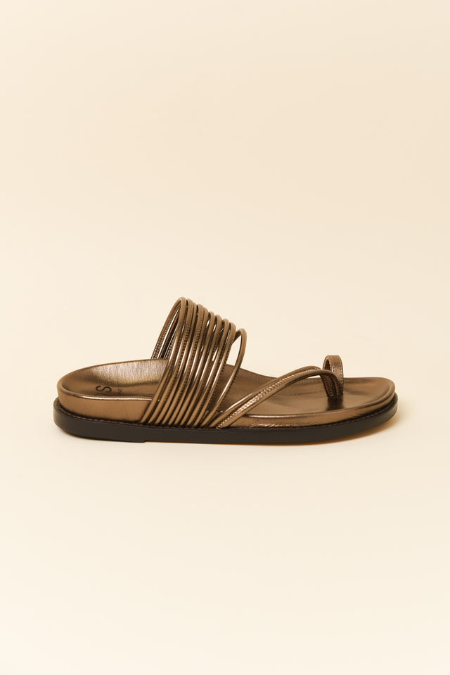 Carmelle Bronze Leather Strappy Slide