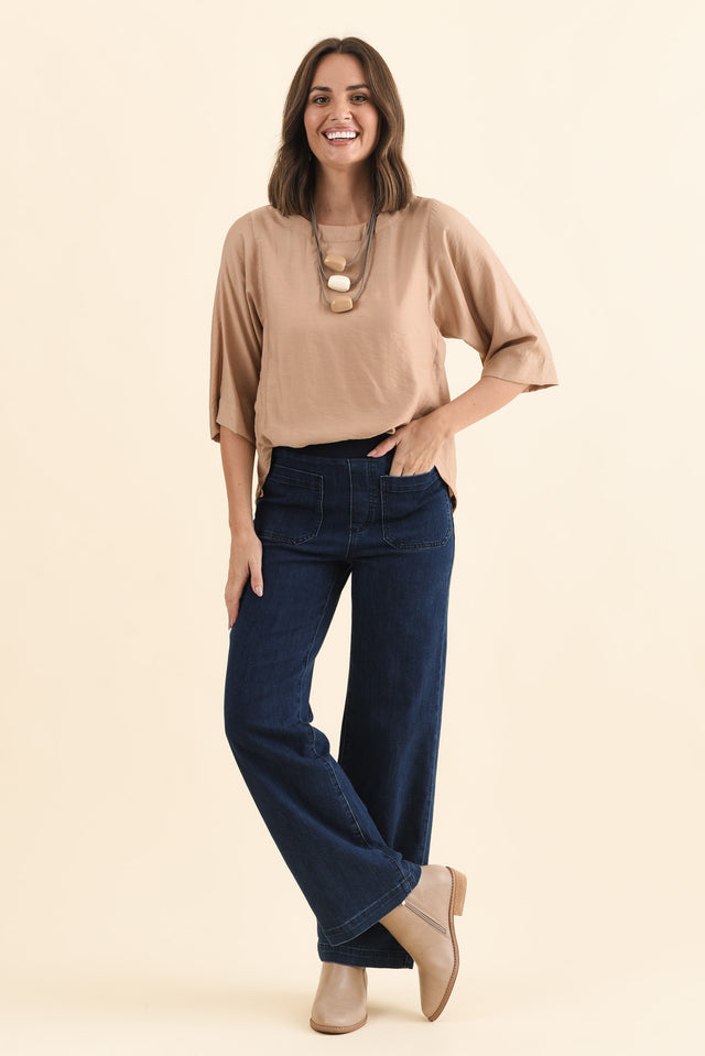 Carpenter Dark Denim Stretch Jeans,Brunette model,alt text|model:MJ image 4