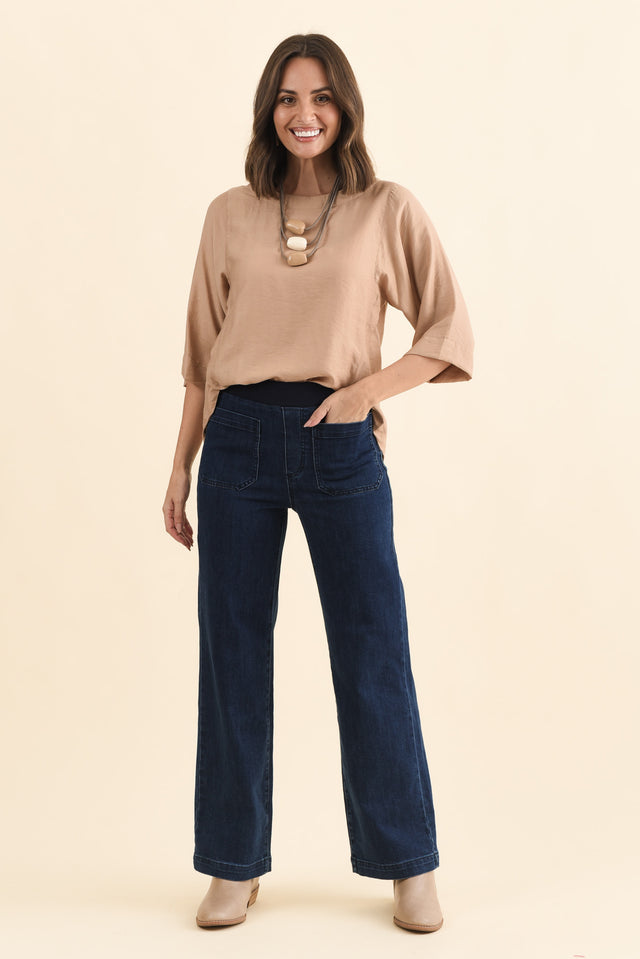 Carpenter Dark Denim Stretch Jeans,Brunette model,alt text|model:MJ image 8