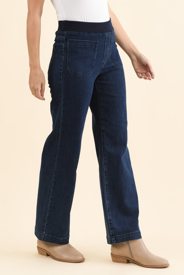 Carpenter Dark Denim Stretch Jeans,Brunette model,alt text|model:MJ image 5