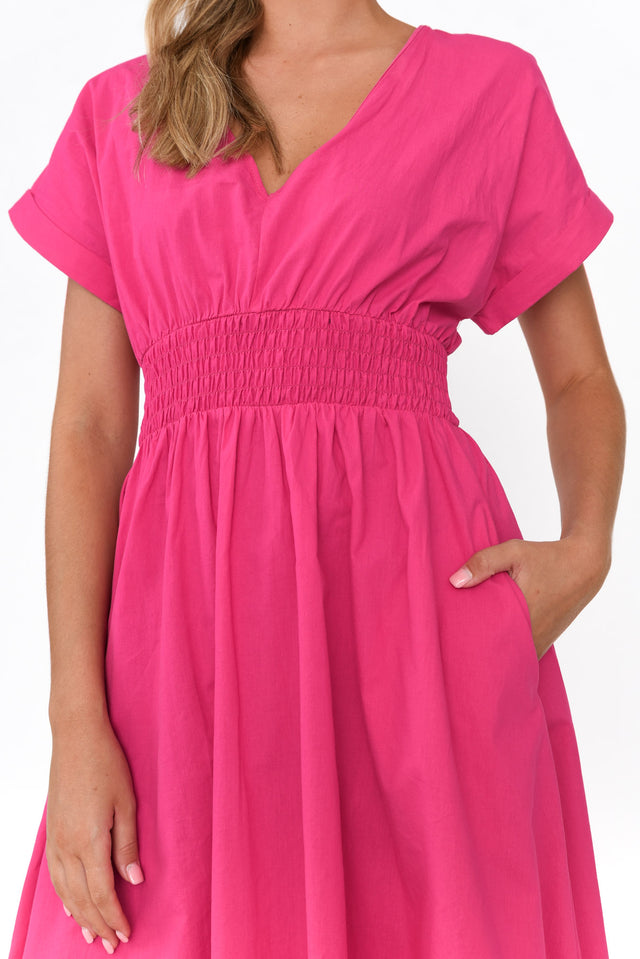 Carrie Hot Pink Cotton V Neck Dress image 6