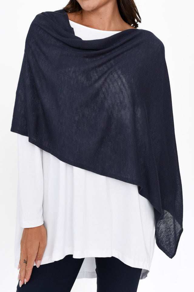 Carrie Navy Cashmere Bamboo Poncho