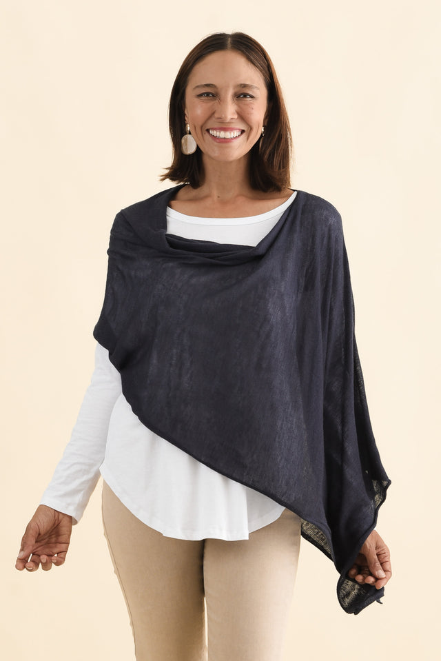 Carrie Navy Cashmere Bamboo Poncho
