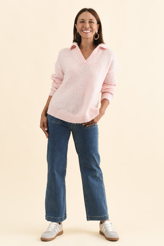 Carson Pink Collared Knit Jumper,Brunette model,alt text|model:Cara image 8