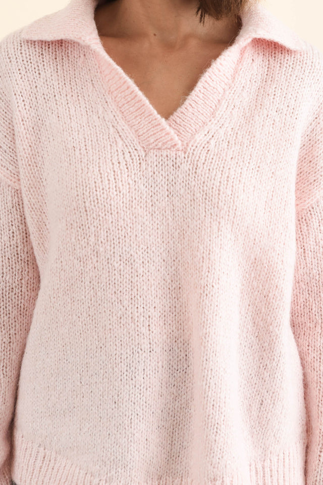 Carson Pink Collared Knit Jumper,Brunette model,alt text|model:Cara image 7
