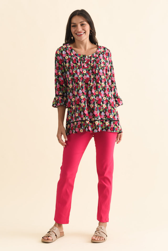 Cassidy Pink Poppy Cotton Sleeved Top,Brunette model,alt text|model:Brontie image 7