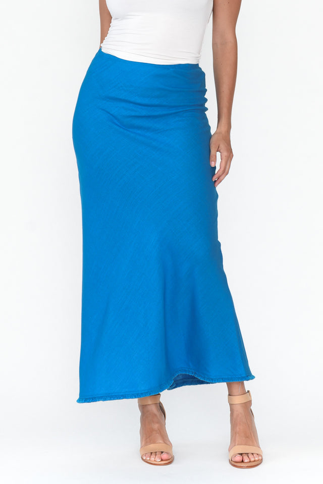 Casslyn Blue Linen Blend Maxi Skirt