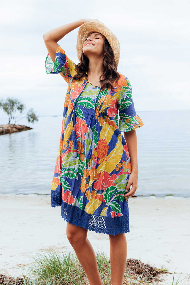 Cayman Orange Tropical Cotton Tunic Dress image 1