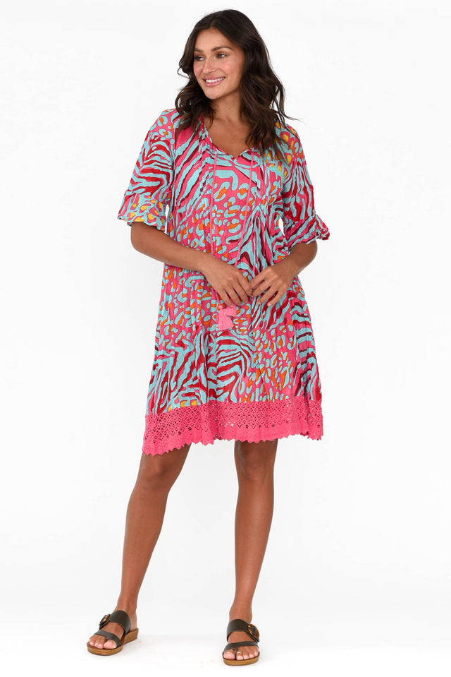 Cayman Aqua Animal Cotton Tunic Dress