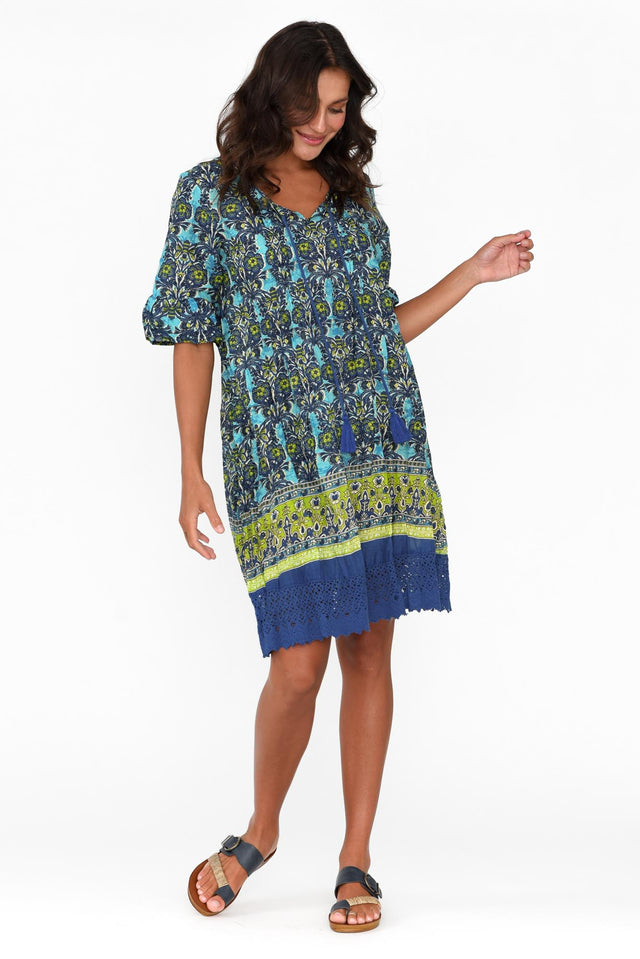 Cayman Blue Geo Cotton Tunic Dress thumbnail 2