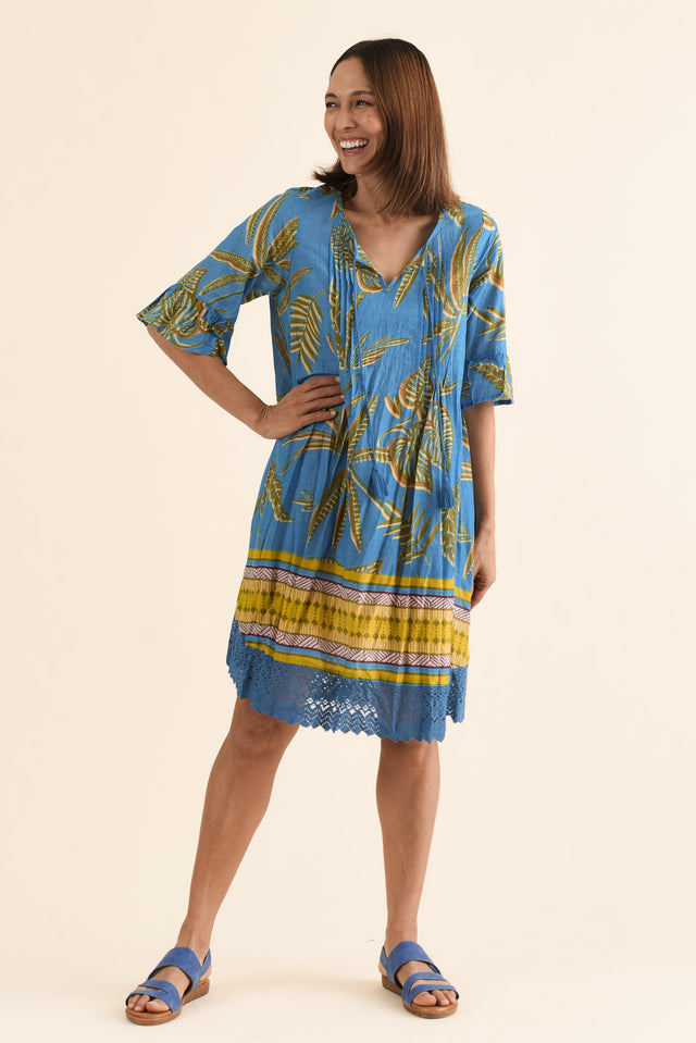 Cayman Blue Island Cotton Tunic Dress,Full Body,Brunette model,alt text|model:Cara image 6