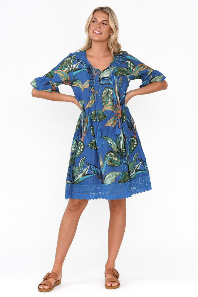 Cayman Blue Leaf Cotton Tunic Dress image 7