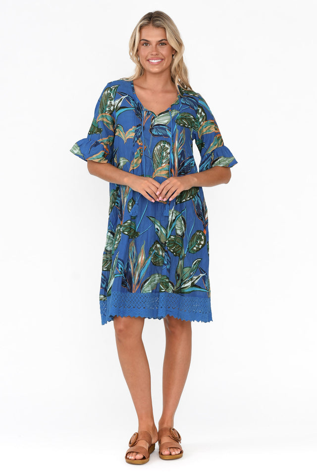 Cayman Blue Leaf Cotton Tunic Dress image 2