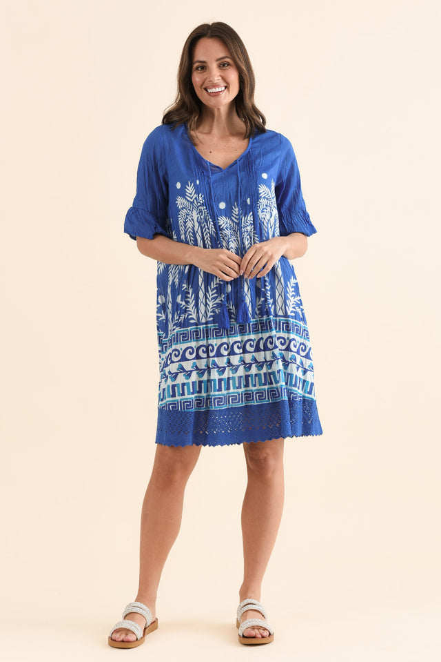 Cayman Cobalt Beach Cotton Tunic Dress,Full Body,Brunette model,alt text|model:MJ image 7