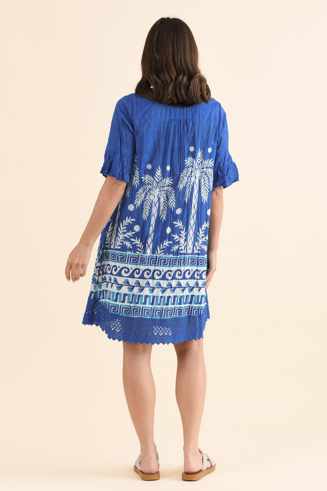 Cayman Cobalt Beach Cotton Tunic Dress,Back,Brunette model,alt text|model:MJ image 5
