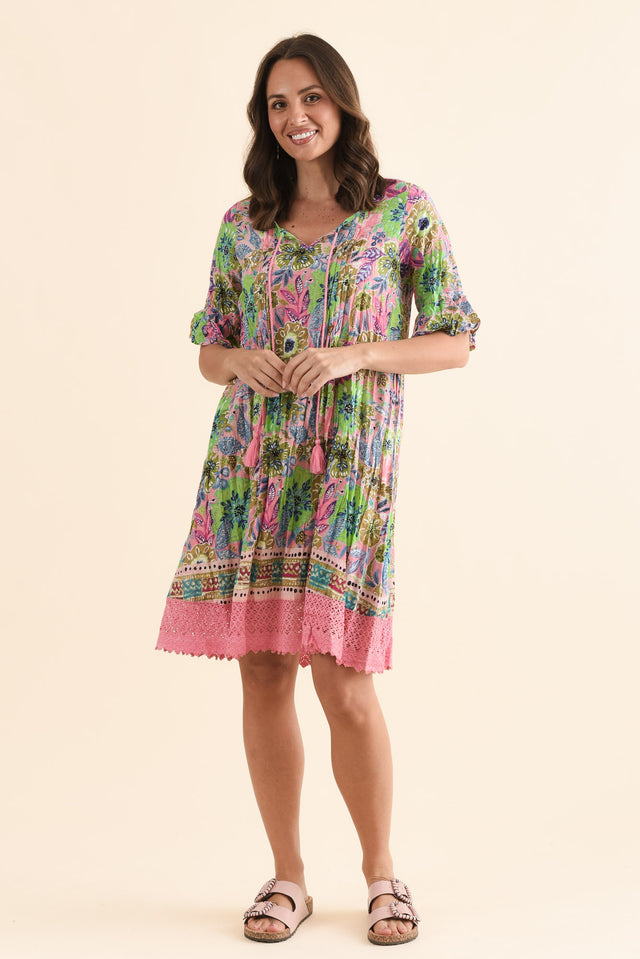 Cayman Green Garden Cotton Tunic Dress,Full Body,Brunette model,alt text|model:MJ image 6