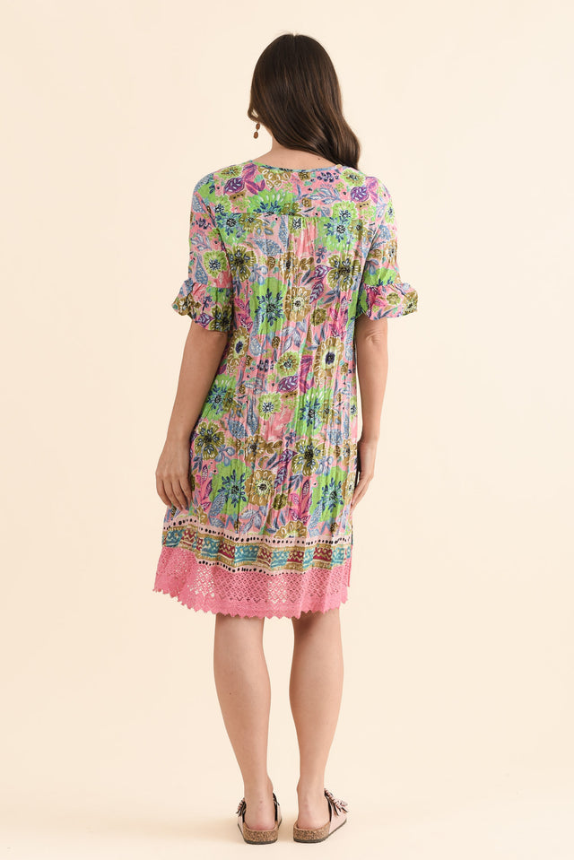 Cayman Green Garden Cotton Tunic Dress,Back,Brunette model,alt text|model:MJ image 4