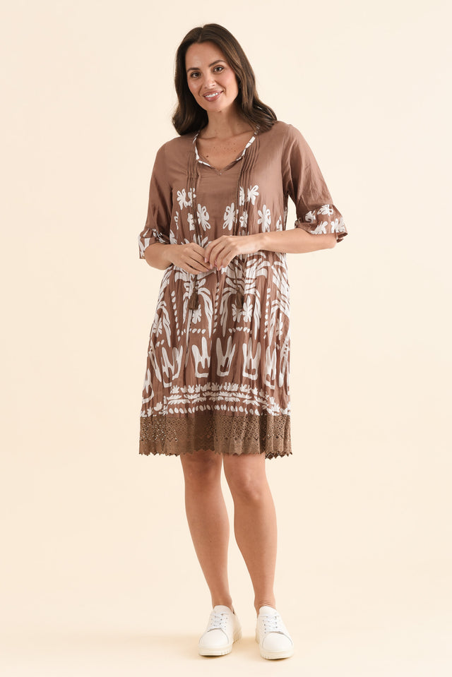 Cayman Mocha Beach Cotton Tunic Dress,Full Body,Brunette model,alt text|model:MJ image 3