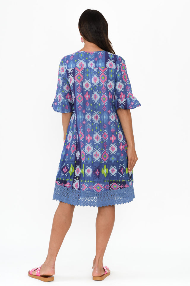 Cayman Navy Geo Cotton Tunic Dress,Brunette model,alt text|model:Cara image 5