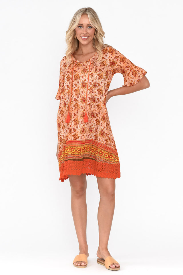 Cayman Orange Bohemian Cotton Tunic Dress thumbnail 8