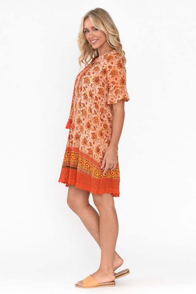 Cayman Orange Bohemian Cotton Tunic Dress image 4