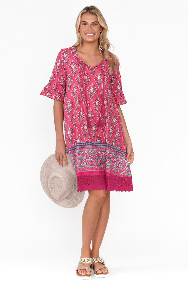 Cayman Pink Abstract Cotton Tunic Dress