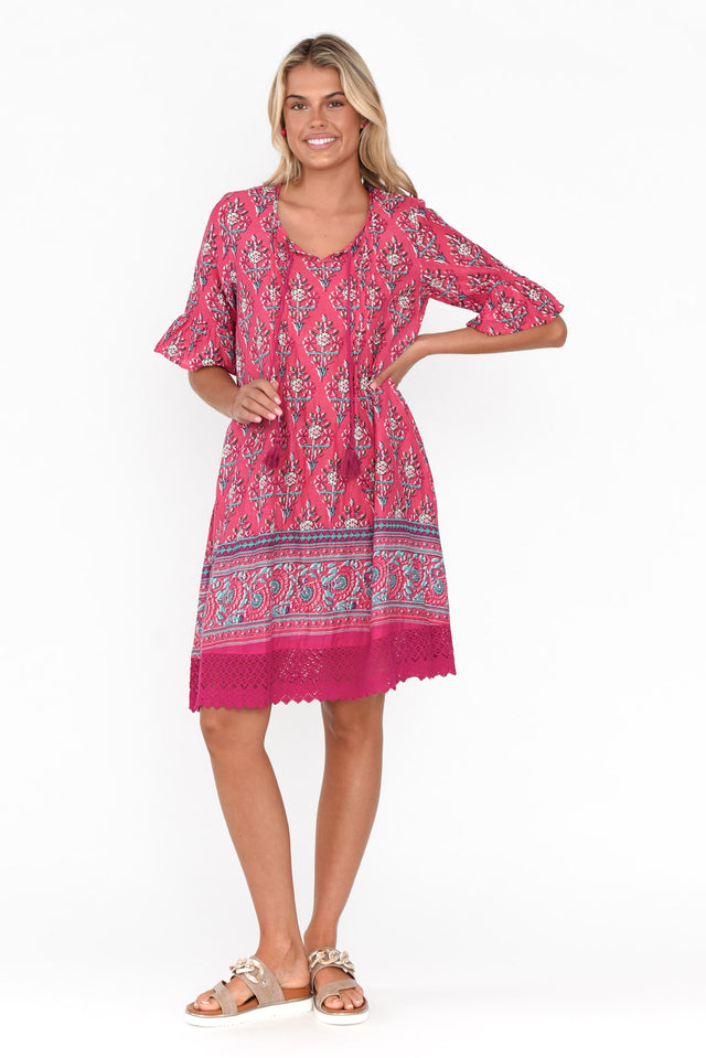 Cayman Pink Abstract Cotton Tunic Dress thumbnail 3