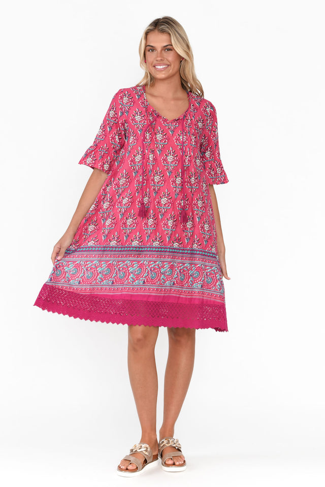 Cayman Pink Abstract Cotton Tunic Dress thumbnail 7