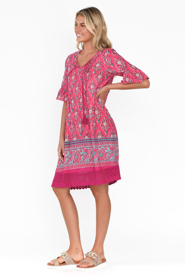 Cayman Pink Abstract Cotton Tunic Dress thumbnail 4