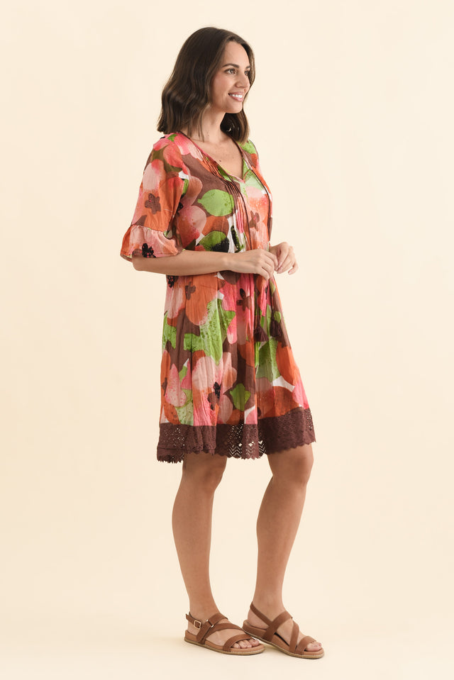 Cayman Pink Floral Cotton Tunic Dress,Brunette model,alt text|model:MJ image 4