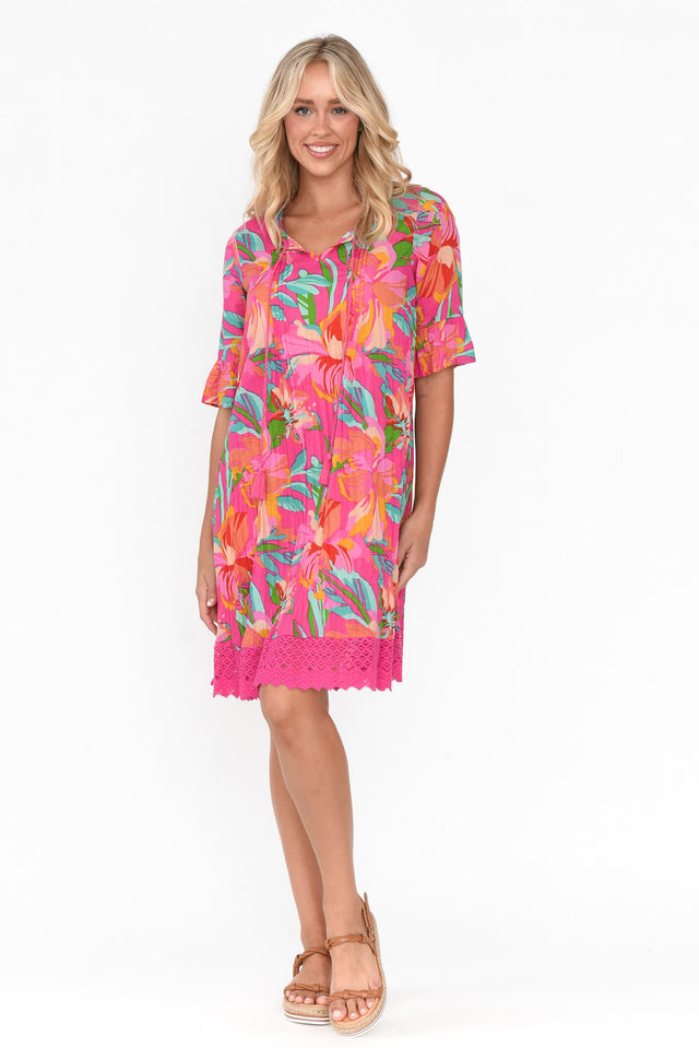 Cayman Pink Hawaiian Cotton Tunic Dress thumbnail 3