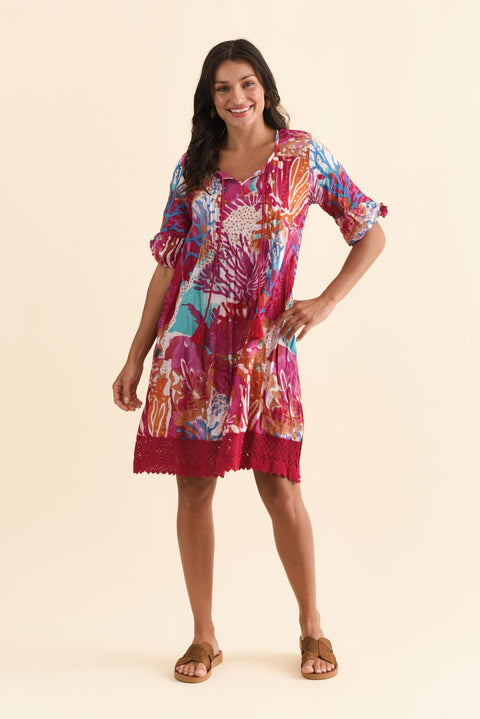 Cayman Pink Dandelion Cotton Tunic Dress