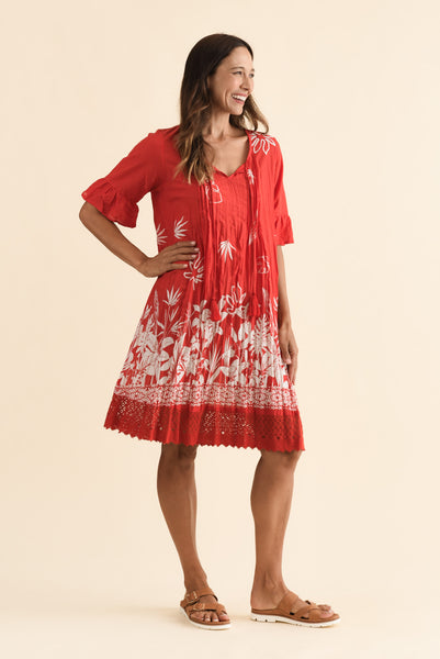 Cayman Teal Flower Cotton Tunic Dress