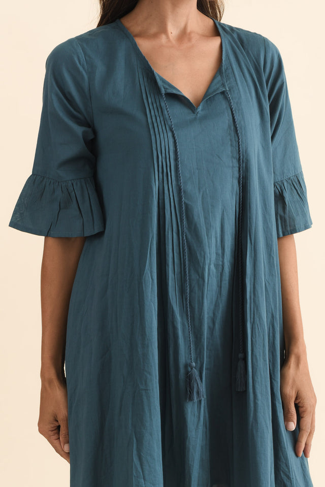 Cayman Teal Cotton Tunic Dress,Brunette model,alt text|model:Cara image 6