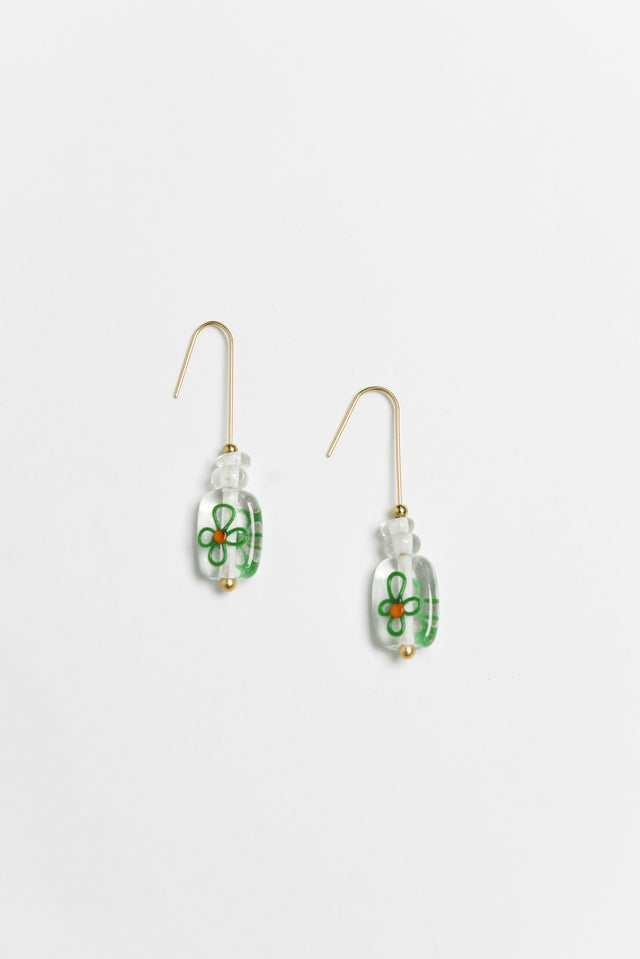 Celia Green Flower Glass Hook Earrings image 1