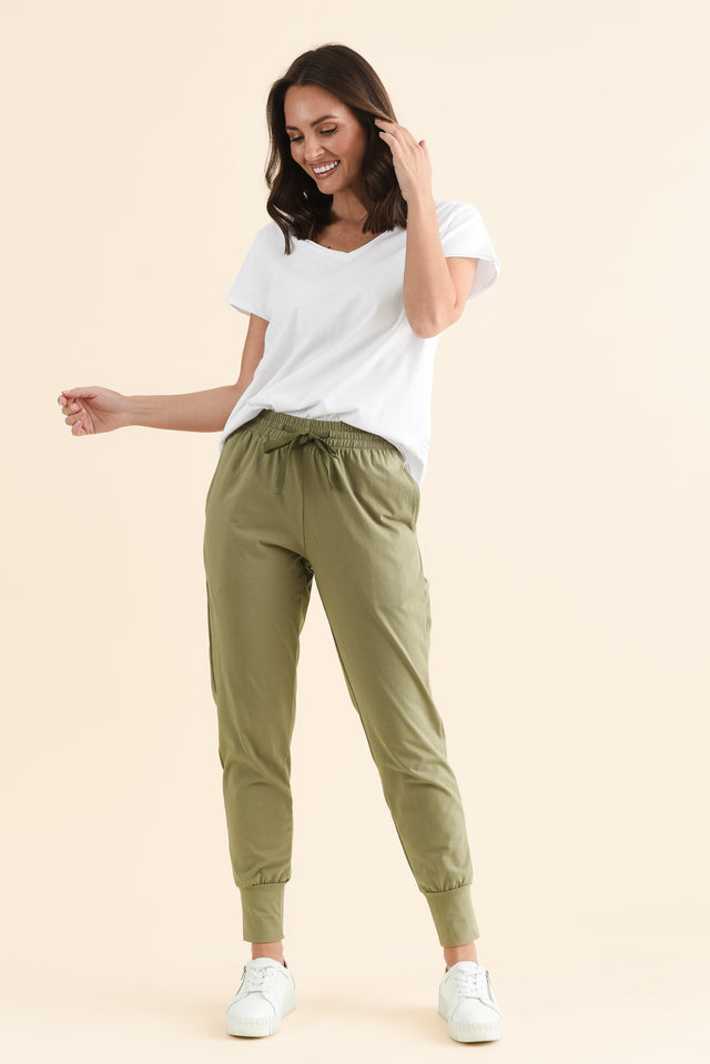 Chandler Khaki Cotton Drawstring Pants image 6