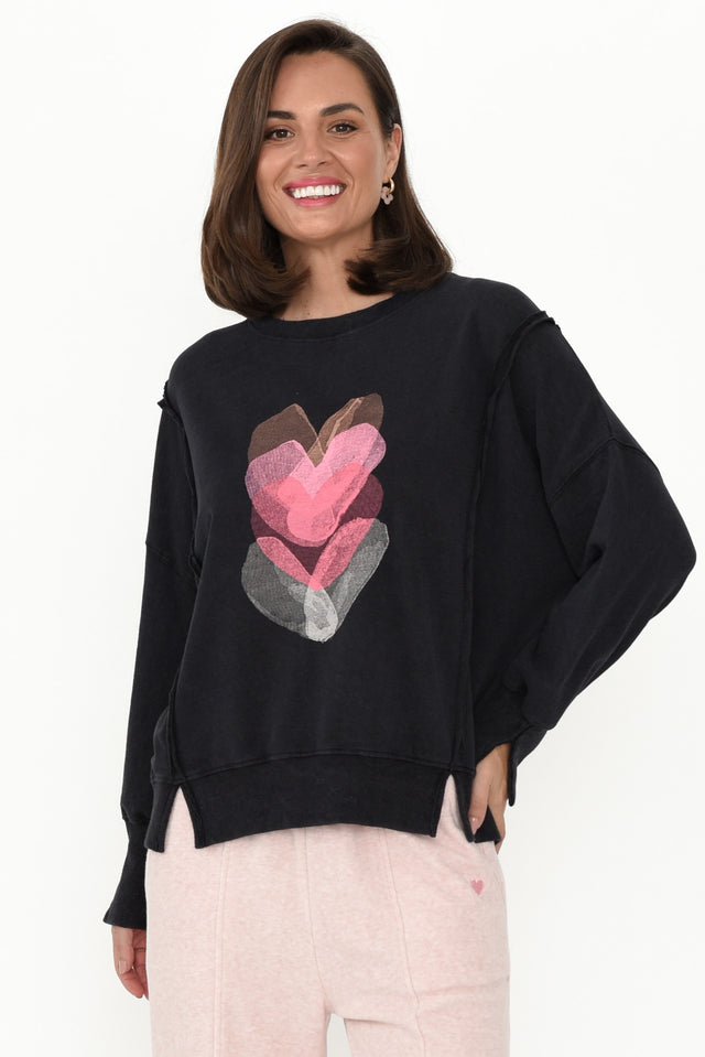 Chantelle Black Heart Cotton Long Sleeve Top unknown neckline_Round hem_Straight print_Graphic sleeve_Long colour_Black JUMPERS  alt text|model:MJ;wearing:S/M image 2