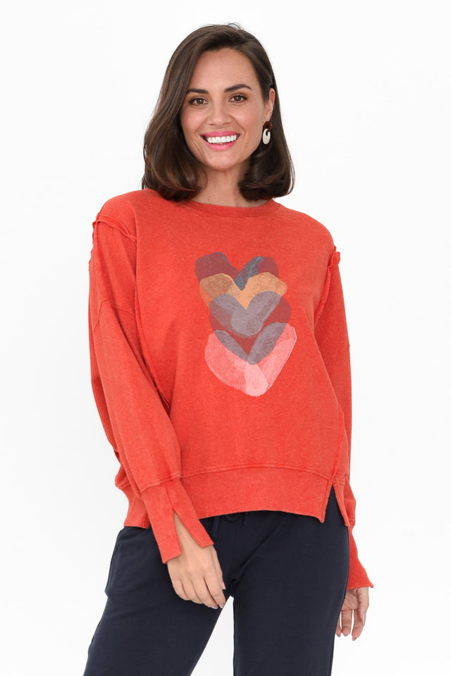 Chantelle Rust Heart Cotton Long Sleeve Top neckline_Round print_Graphic sleevetype_Straight length_Above Hip hem_Straight sleeve_Long TOPS   alt text|model:MJ;wearing:XS