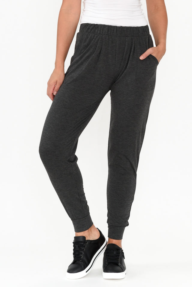 Charcoal Weekend Pants length_Full rise_Mid print_Plain colour_Grey PANTS  