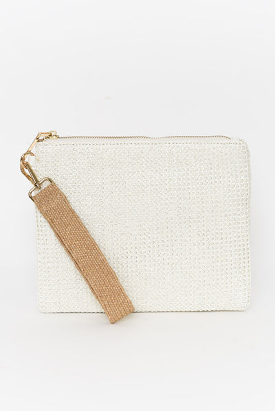 Charley White Woven Tassel Pouch