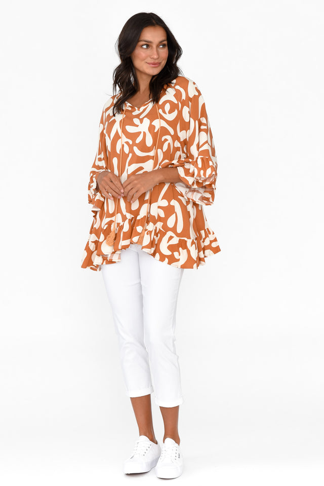 Chase Rust Abstract Tassel Ruffle Top image 6
