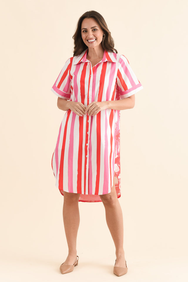 Chatham Red Stripe Palm Cotton Dress,Full Body,Brunette model,alt text|model:MJ image 6