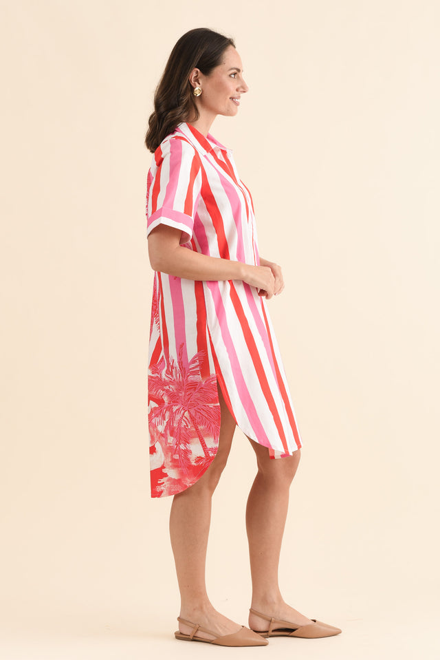 Chatham Red Stripe Palm Cotton Dress,Side,Brunette model,alt text|model:MJ image 3