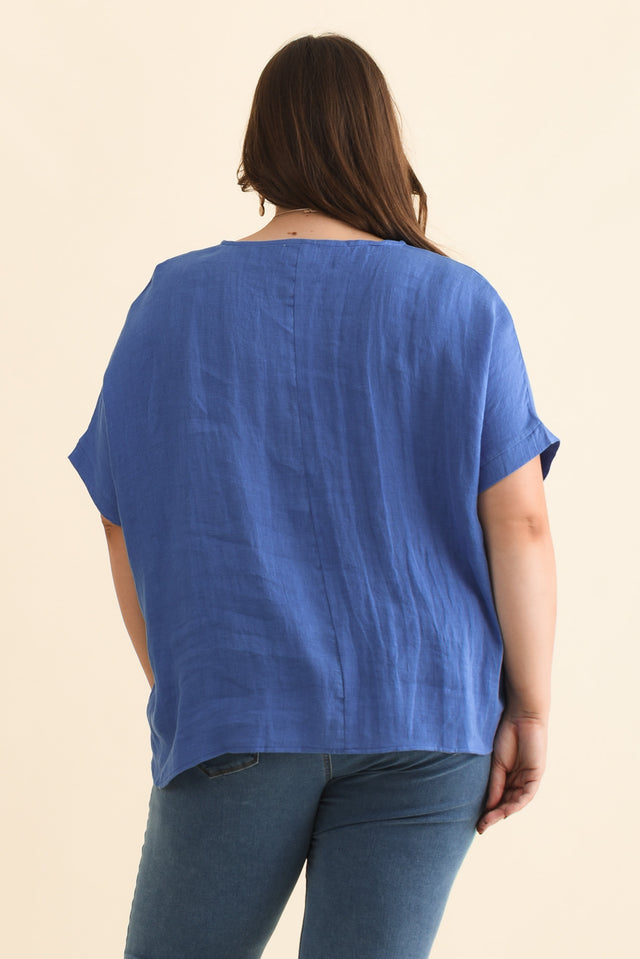 Chaya Cobalt Linen Top,Brunette model,alt text|model:Gabby image 12