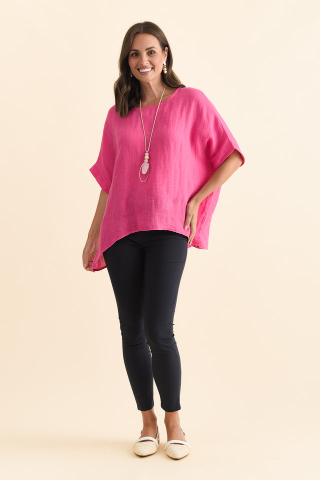 Chaya Hot Pink Linen Top,Brunette model,alt text|model:MJ image 8