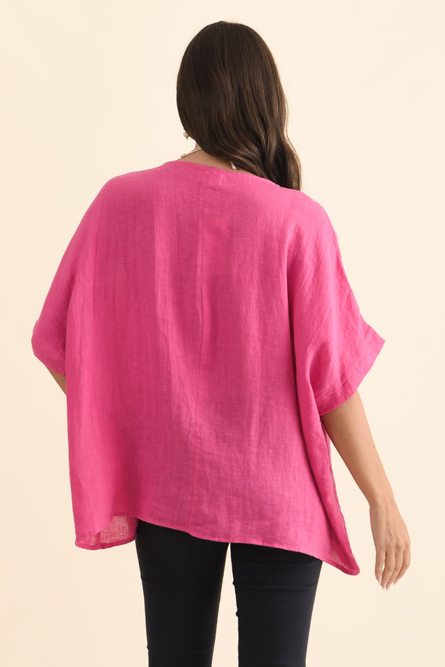 Chaya Hot Pink Linen Top,Brunette model,alt text|model:MJ image 6