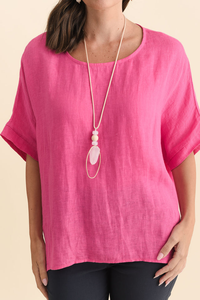 Chaya Hot Pink Linen Top,Brunette model,alt text|model:MJ image 7