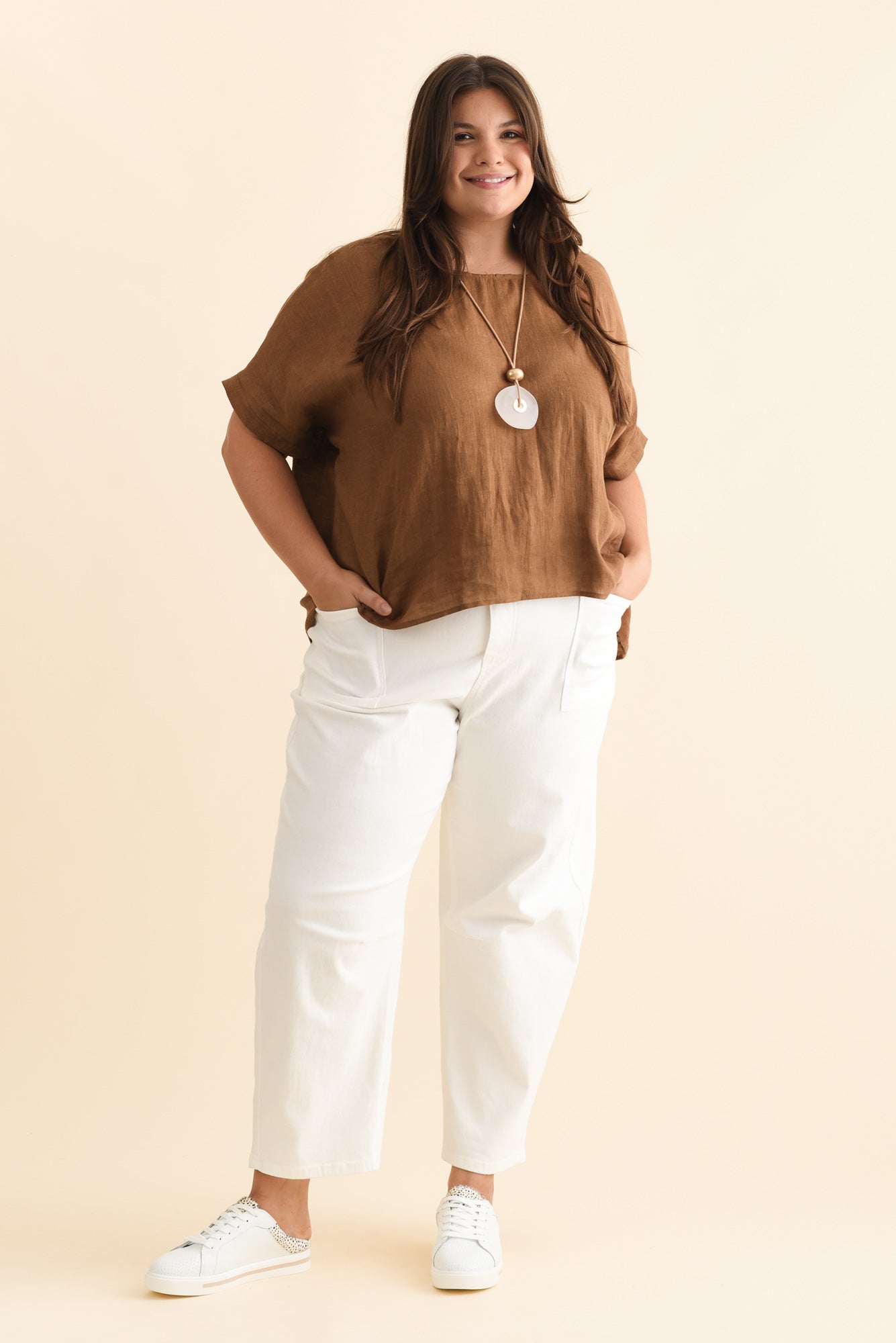 Chaya Model Chaya Mocha Linen Top - Blue Bungalow AU