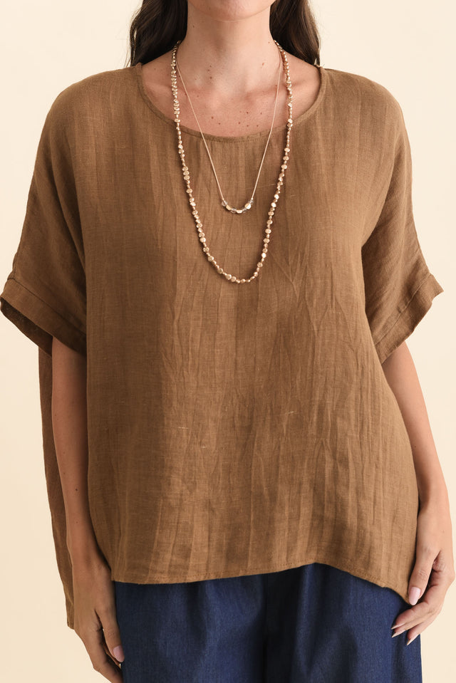 Chaya Mocha Linen Top,Brunette model,alt text|model:MJ image 7